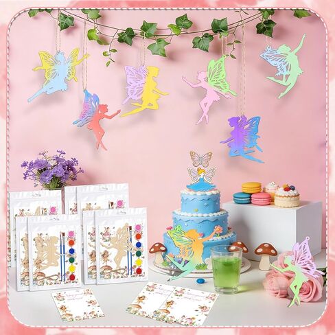 16 Pack Fairy Party Favors Kit, Wooden Fairy Cutouts with Hanging Holes & Paint & Thank You Card, Magical Party Decorations for Girls Guests DIY Crafts Thank You Gifts in Saudi Arabia