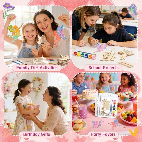 16 Pack Fairy Party Favors Kit, Wooden Fairy Cutouts with Hanging Holes & Paint & Thank You Card, Magical Party Decorations for Girls Guests DIY Crafts Thank You Gifts in Saudi Arabia