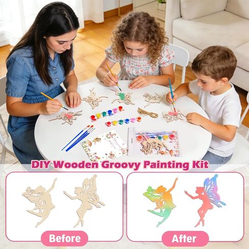 16 Pack Fairy Party Favors Kit, Wooden Fairy Cutouts with Hanging Holes & Paint & Thank You Card, Magical Party Decorations for Girls Guests DIY Crafts Thank You Gifts in Saudi Arabia