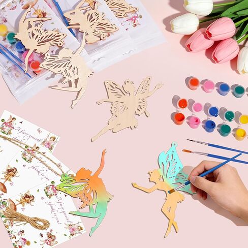 16 Pack Fairy Party Favors Kit, Wooden Fairy Cutouts with Hanging Holes & Paint & Thank You Card, Magical Party Decorations for Girls Guests DIY Crafts Thank You Gifts in Saudi Arabia