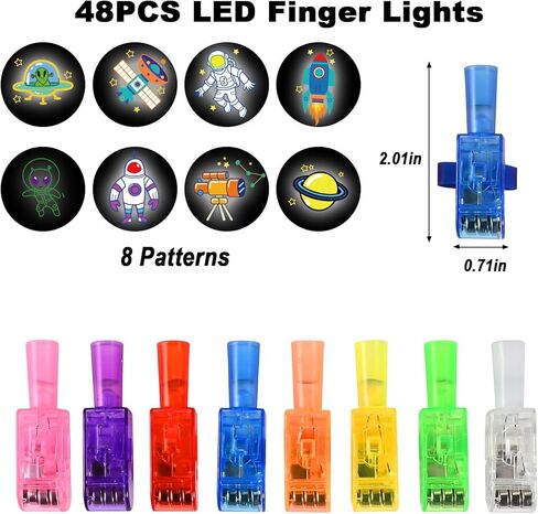 GOLDGE 48 أضواء أصابع LED - هدايا الحفلات ذات طابع الفضاء، ألعاب المصابيح الكاشفة المتوهجة في الظلام للأطفال، ديكورات أعياد الميلاد الفضائية، جوائز الفصول الدراسية، حشو حقائب الهدايا للحفلات، متعة عائلية in Kuwait