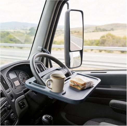 Steering Wheel Tray with Phone Slot & Drink Holder Suitable for Heavy-Duty Trucks/Trucks for Laptop use, Office Work and Meal Dining in Saudi Arabia
