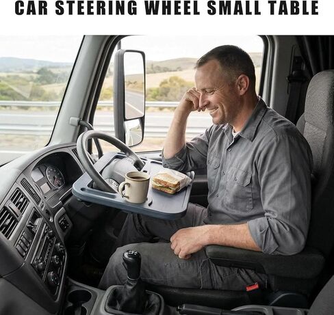Steering Wheel Tray with Phone Slot & Drink Holder Suitable for Heavy-Duty Trucks/Trucks for Laptop use, Office Work and Meal Dining in Saudi Arabia