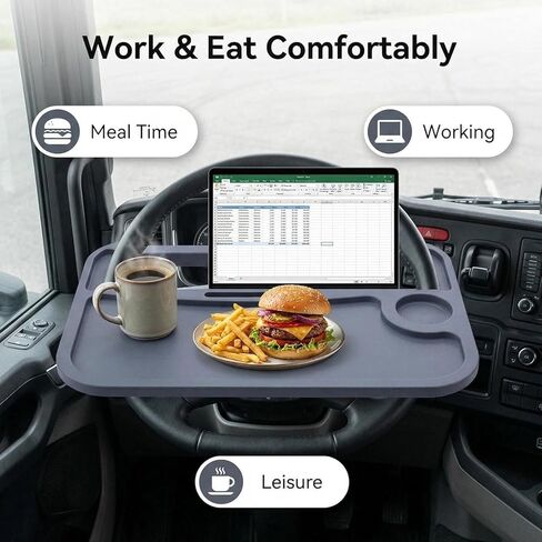Steering Wheel Tray with Phone Slot & Drink Holder Suitable for Heavy-Duty Trucks/Trucks for Laptop use, Office Work and Meal Dining in Saudi Arabia