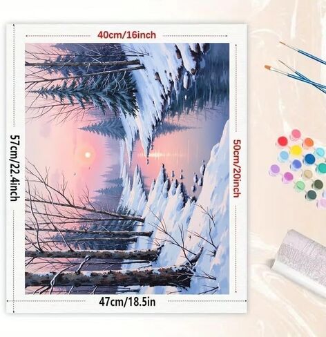 Winter Paint by Numbers Kit for Adults - DIY Snow Forest with River Painting on Canvas 16x20 Inch, Acrylic Paint Set, Suitable for Beginners, Cozy Home Decoration or Gifts in Saudi Arabia