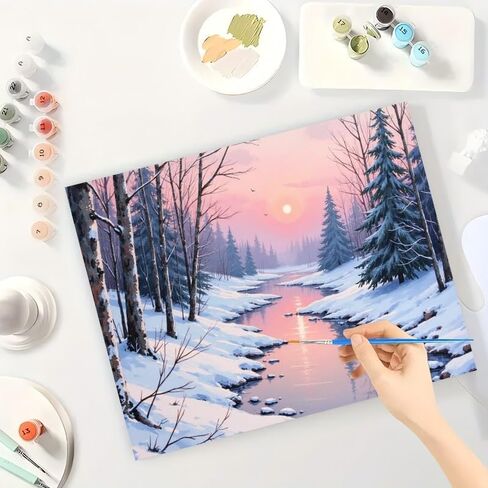 Winter Paint by Numbers Kit for Adults - DIY Snow Forest with River Painting on Canvas 16x20 Inch, Acrylic Paint Set, Suitable for Beginners, Cozy Home Decoration or Gifts in Saudi Arabia