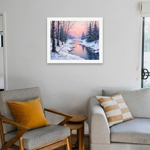 Winter Paint by Numbers Kit for Adults - DIY Snow Forest with River Painting on Canvas 16x20 Inch, Acrylic Paint Set, Suitable for Beginners, Cozy Home Decoration or Gifts in Saudi Arabia