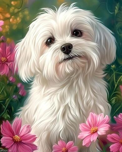 WUIVCTR Maltese Dog Paint by Numbers Kit for Adults, 16" x 20" Canvas Painting Kit for Beginners, Modern Aesthetic DIY Paint by Number on Canvas for Home Wall Decor in Saudi Arabia