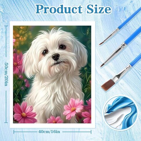 WUIVCTR Maltese Dog Paint by Numbers Kit for Adults, 16" x 20" Canvas Painting Kit for Beginners, Modern Aesthetic DIY Paint by Number on Canvas for Home Wall Decor in Saudi Arabia