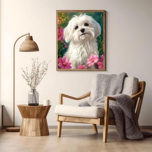 WUIVCTR Maltese Dog Paint by Numbers Kit for Adults, 16" x 20" Canvas Painting Kit for Beginners, Modern Aesthetic DIY Paint by Number on Canvas for Home Wall Decor in Saudi Arabia