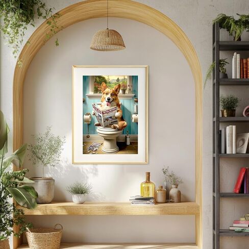 MEIYUDA Dog Paint by Numbers Kit for Adults, Dog Sitting on A Toilet Paint by Numbers for Beginners, Funny Dog DIY Acrylic Oil Painting by Number on Canvas Without Frame for Home Wall Decor 12x16in in Kuwait
