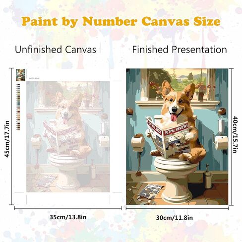 MEIYUDA Dog Paint by Numbers Kit for Adults, Dog Sitting on A Toilet Paint by Numbers for Beginners, Funny Dog DIY Acrylic Oil Painting by Number on Canvas Without Frame for Home Wall Decor 12x16in in Kuwait