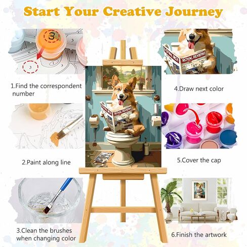MEIYUDA Dog Paint by Numbers Kit for Adults, Dog Sitting on A Toilet Paint by Numbers for Beginners, Funny Dog DIY Acrylic Oil Painting by Number on Canvas Without Frame for Home Wall Decor 12x16in in Kuwait