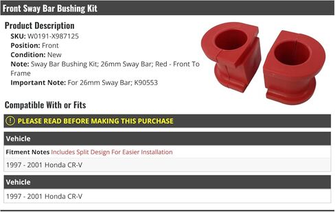 Front Sway Bar Bushing Kit - 26mm - Front To Frame - Compatible with 1997-2001 Honda CR-V in Kuwait