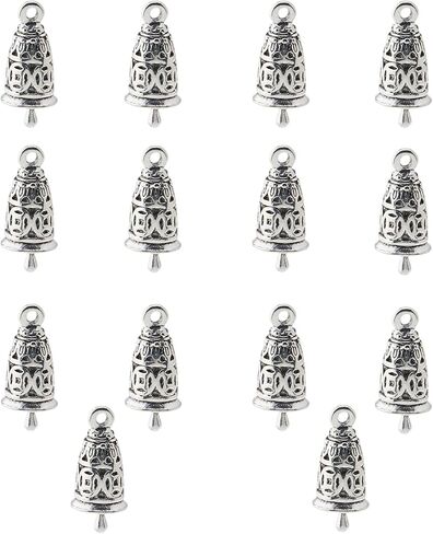 14Pcs Tibetan Style Bell Charms Silver Small Jingle Bells for Crafting Mini Wind Chimes for Jewelry Crafts Making and Home Decor in Saudi Arabia