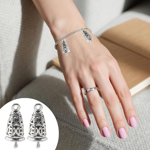 14Pcs Tibetan Style Bell Charms Silver Small Jingle Bells for Crafting Mini Wind Chimes for Jewelry Crafts Making and Home Decor in Saudi Arabia