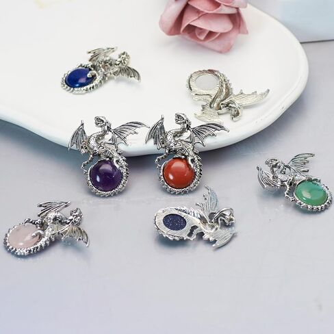 6 Pieces Crystal Dragon Pendants Natural Cabochon Shape Gemstone Alloy Dragon Jewelry Charm for Jewelry Making Necklace in Kuwait
