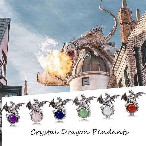 6 Pieces Crystal Dragon Pendants Natural Cabochon Shape Gemstone Alloy Dragon Jewelry Charm for Jewelry Making Necklace in Kuwait