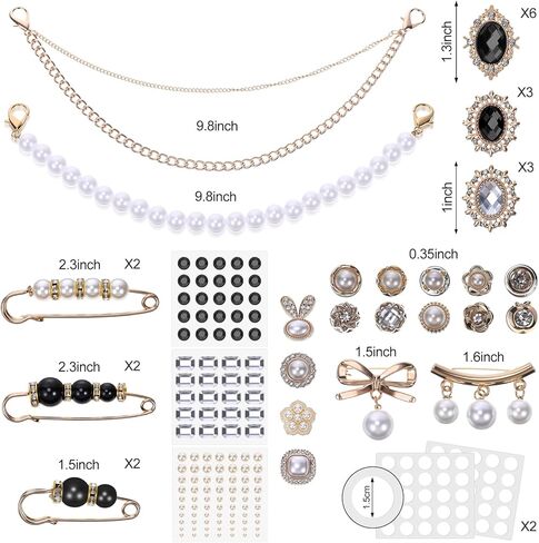 Suncalla 54 Pcs DIY Charms Set for Trucker Hats, DIY Hat Accessories Rhinestones Jewelry Brooches Charms Safety Pin for Junk Socks & Shoes(Black,Elegant) in Kuwait