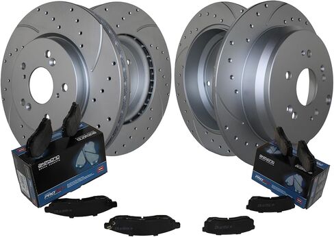 Drilled Slotted Coated Front Vented 296mm Rear Solid 305mm Disc Rotors & Akebono ProACT Ceramic Slotted Pads Full Brake Kit For Acura RDX Base SH-AWD Honda CR-V EX-L LX SE Touring in Kuwait
