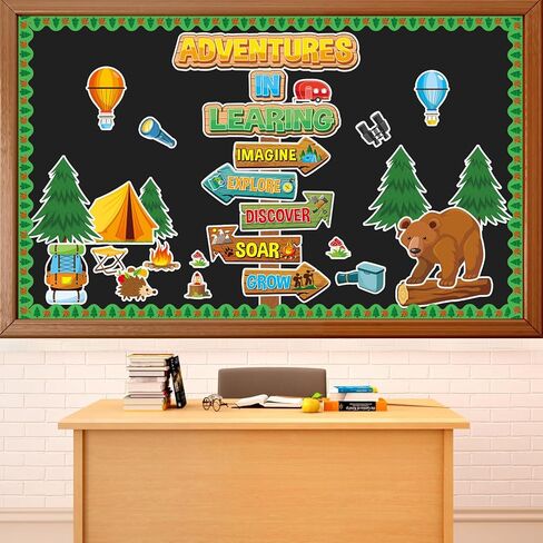 Camping Bulletin Board Classroom Decoration Colorful Camping Adventure Signpost Bulletin Board Set Supplies Camper Camping Tent Forest Cutouts Decoration for Summer Back to School Wall Door Decor in Saudi Arabia