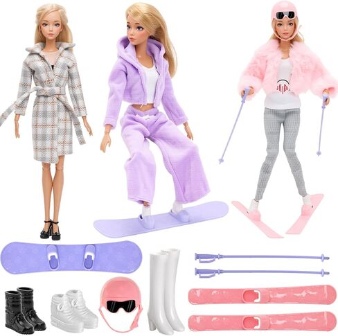 13 Pcs Doll Winter Clothes and Accessories - 3 Set Doll Winter Coat Clothes, 2 Pairs of Shoes and 8 Pcs Skiing Accessories for 11.5 Inch Girl Doll Winter Playset in Saudi Arabia