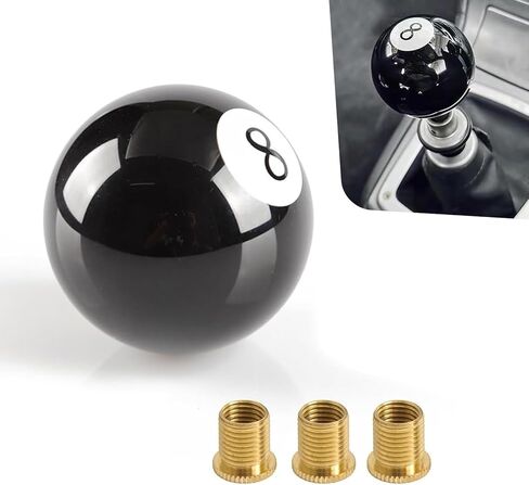1 PC 8 Billiard Ball Shift Knob, Round Pool Ball Shift Knob with 3 Adapters, Acrylic 5 6 Speed Gear Shifting Handle Lever Accessories, Universal for Most Cars, Trucks, SUVs (Black) in Saudi Arabia