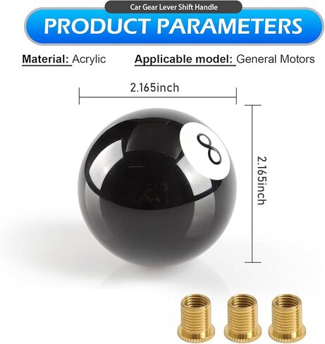 1 PC 8 Billiard Ball Shift Knob, Round Pool Ball Shift Knob with 3 Adapters, Acrylic 5 6 Speed Gear Shifting Handle Lever Accessories, Universal for Most Cars, Trucks, SUVs (Black) in Saudi Arabia
