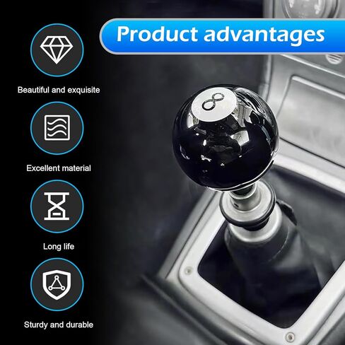 1 PC 8 Billiard Ball Shift Knob, Round Pool Ball Shift Knob with 3 Adapters, Acrylic 5 6 Speed Gear Shifting Handle Lever Accessories, Universal for Most Cars, Trucks, SUVs (Black) in Saudi Arabia