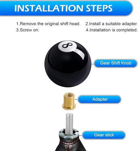 1 PC 8 Billiard Ball Shift Knob, Round Pool Ball Shift Knob with 3 Adapters, Acrylic 5 6 Speed Gear Shifting Handle Lever Accessories, Universal for Most Cars, Trucks, SUVs (Black) in Saudi Arabia