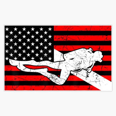Diver Down Flag Vintage Scuba Diving Underwater American Sticker Vinyl Decal Bumper Sticker 5" in Kuwait