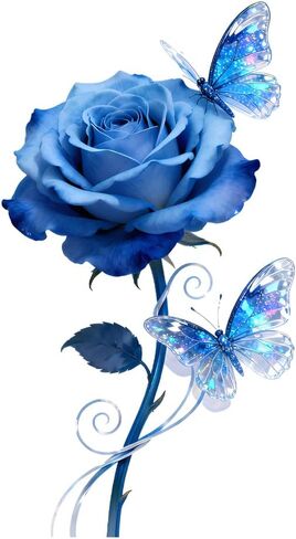 Rose Waterproof Car Stickers, 2 Pack,Blue Rose with Butterflies Vinyl Decal, for Truck, Bumper, Laptop, Wall, Furniture, Bedroom Decoration LB-0144 in Saudi Arabia