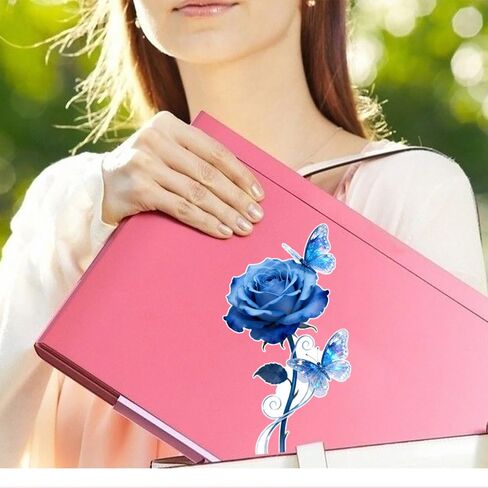 Rose Waterproof Car Stickers, 2 Pack,Blue Rose with Butterflies Vinyl Decal, for Truck, Bumper, Laptop, Wall, Furniture, Bedroom Decoration LB-0144 in Saudi Arabia