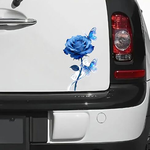 Rose Waterproof Car Stickers, 2 Pack,Blue Rose with Butterflies Vinyl Decal, for Truck, Bumper, Laptop, Wall, Furniture, Bedroom Decoration LB-0144 in Saudi Arabia