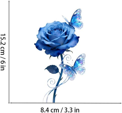 Rose Waterproof Car Stickers, 2 Pack,Blue Rose with Butterflies Vinyl Decal, for Truck, Bumper, Laptop, Wall, Furniture, Bedroom Decoration LB-0144 in Saudi Arabia