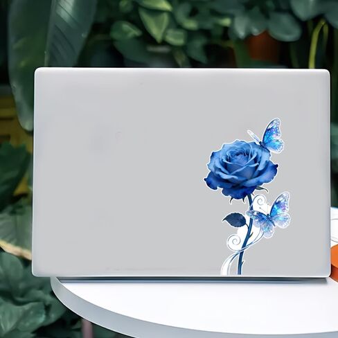 Rose Waterproof Car Stickers, 2 Pack,Blue Rose with Butterflies Vinyl Decal, for Truck, Bumper, Laptop, Wall, Furniture, Bedroom Decoration LB-0144 in Saudi Arabia