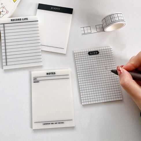 4 Pads Transparent Sticky Notes, Lined, Gird, Record Life, Project, Notes, Clear Sticky Notes, Waterproof Self-Stick Pads, Easy to Post for Office, Home, Notebooks (200 Sheets) in Kuwait