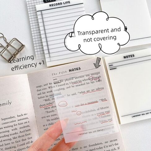 4 Pads Transparent Sticky Notes, Lined, Gird, Record Life, Project, Notes, Clear Sticky Notes, Waterproof Self-Stick Pads, Easy to Post for Office, Home, Notebooks (200 Sheets) in Kuwait