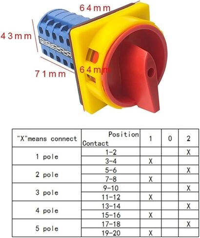 3 Positions 20A 690V ON-Off-ON Padlock 5 Poles Control Rotary Cam Changeover Switch Silver Contact YMW26 LW26GS in Saudi Arabia