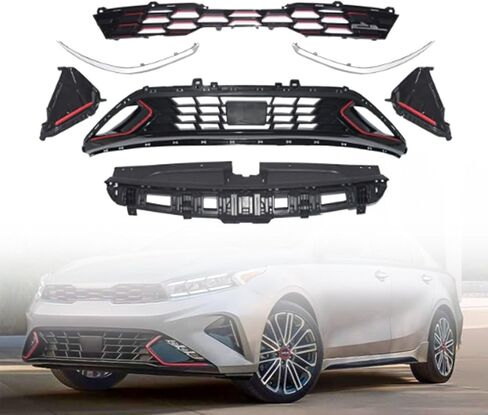 MGWILL Forte GT شبكة أمامية علوية سفلية وحواف ممتصة للصدمات متوافقة مع 2022 2023 2024 Kia ​​Forte GT مع غطاء خفيف للضباب وغطاء مبرد in Kuwait