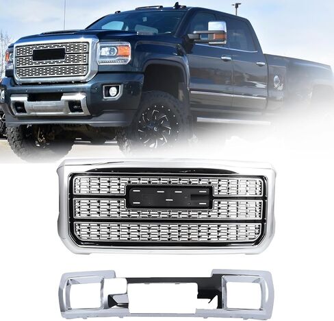 مجموعة شبكة Chorme مكونة من قطعتين متوافقة مع 2015-2019 GMC Sierra 2500HD 3500HD Denali غطاء محرك السيارة شبكة علوية وشبكة سفلية للمصد الأمامي in Kuwait