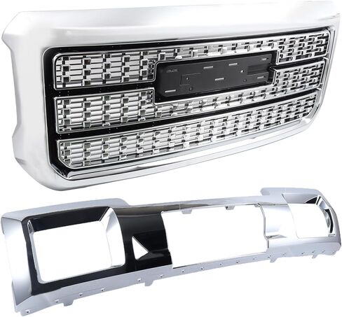 مجموعة شبكة Chorme مكونة من قطعتين متوافقة مع 2015-2019 GMC Sierra 2500HD 3500HD Denali غطاء محرك السيارة شبكة علوية وشبكة سفلية للمصد الأمامي in Kuwait
