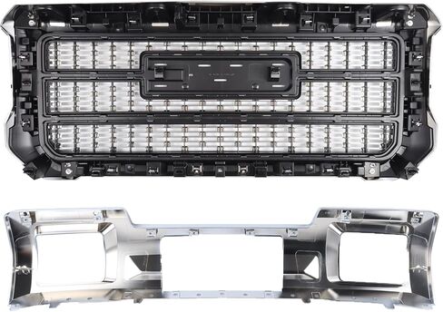 مجموعة شبكة Chorme مكونة من قطعتين متوافقة مع 2015-2019 GMC Sierra 2500HD 3500HD Denali غطاء محرك السيارة شبكة علوية وشبكة سفلية للمصد الأمامي in Kuwait