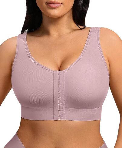 FeelinGirl Post Surgery Compression Bra for Women Front Closure Surgical Wirefree Bra with Adjustable Straps Beige S in Saudi Arabia