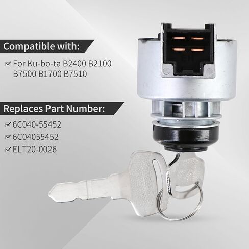 6C040-55452 Ignition Switch for Kubota Tractor B2100 B7500 B2400 B1700 B7510 B7610 B7800 Starter Switch with 2 Keys 6C040-55450 ELT20-0026 in Kuwait