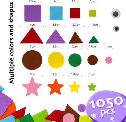 1050 pcs Foam Shapes Stickers,4shapes-10 Colors Self Adhesive Shape for Kids Crafts, Arts and Crafts Geometric Foam Stickers with Googly Eyes(Circle, Square, Triangle, Star) in Saudi Arabia