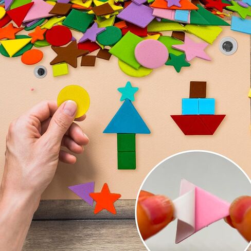 1050 pcs Foam Shapes Stickers,4shapes-10 Colors Self Adhesive Shape for Kids Crafts, Arts and Crafts Geometric Foam Stickers with Googly Eyes(Circle, Square, Triangle, Star) in Saudi Arabia
