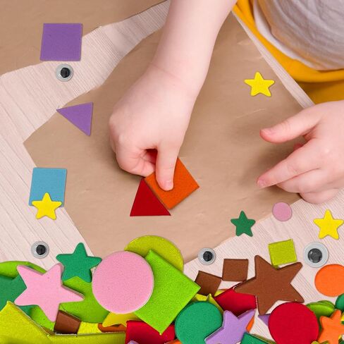 1050 pcs Foam Shapes Stickers,4shapes-10 Colors Self Adhesive Shape for Kids Crafts, Arts and Crafts Geometric Foam Stickers with Googly Eyes(Circle, Square, Triangle, Star) in Saudi Arabia