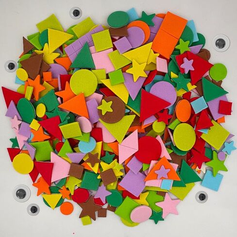 1050 pcs Foam Shapes Stickers,4shapes-10 Colors Self Adhesive Shape for Kids Crafts, Arts and Crafts Geometric Foam Stickers with Googly Eyes(Circle, Square, Triangle, Star) in Saudi Arabia