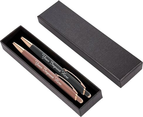Custom Pens Gift Set - 2 Pack of Majestic Rose Gold Pens - Soft Touch Metal w/gift box - Luxury Ballpoint Pen Personalized Engraved with Name | Perfect for Him or Her (Rose - Black) in Kuwait